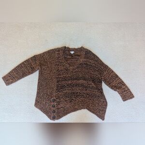Xhilaration Women's V-Neck Sweater in Brown with Button Accents